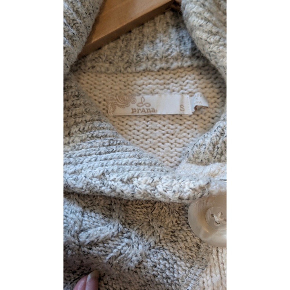 Prana Womens Cream Grey Cable Knit Button Long Cardigan Sweater S wool mohair - Picture 9 of 14